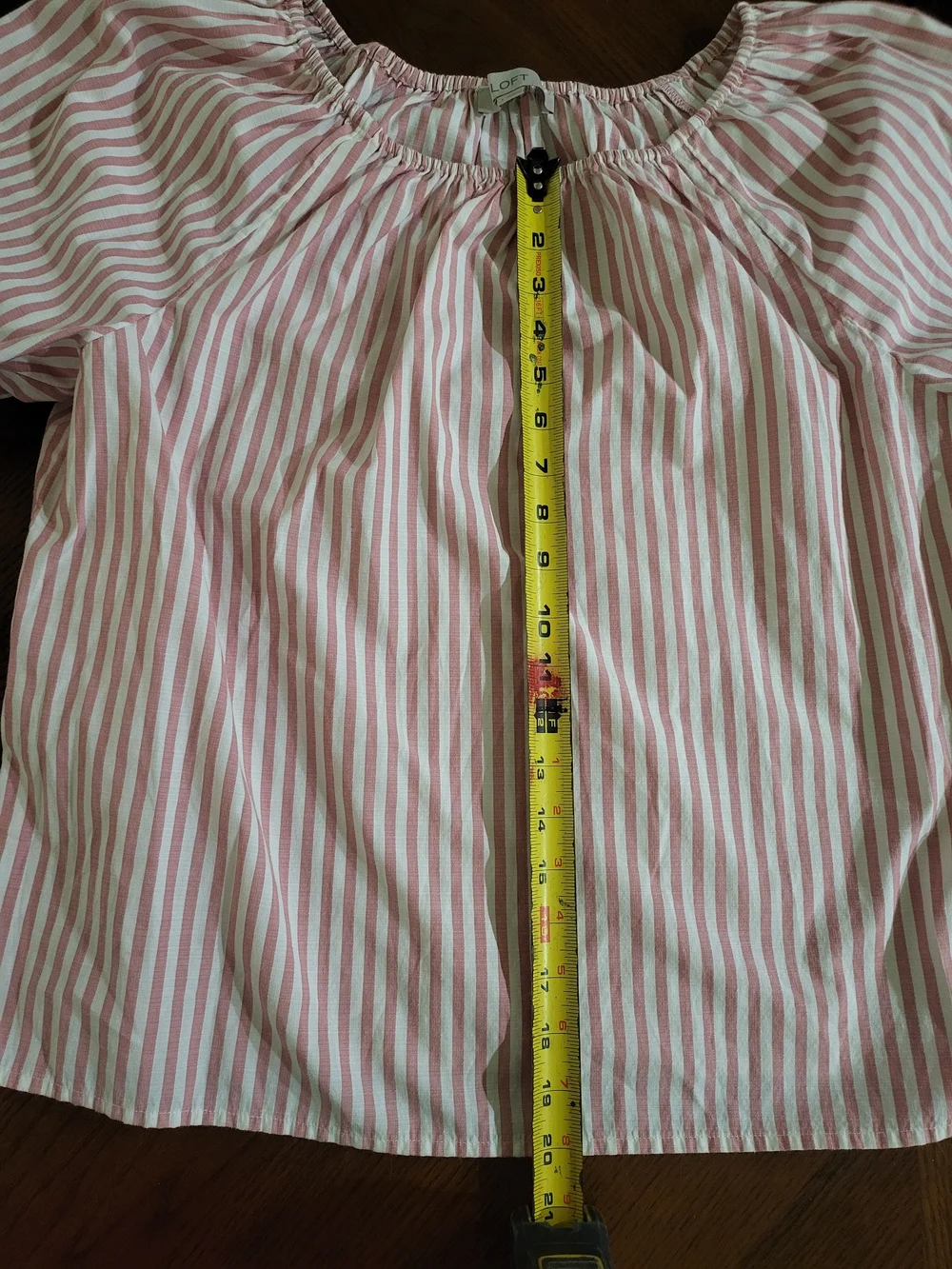 LOFT Pink White Striped Puff Sleeve Blouse L